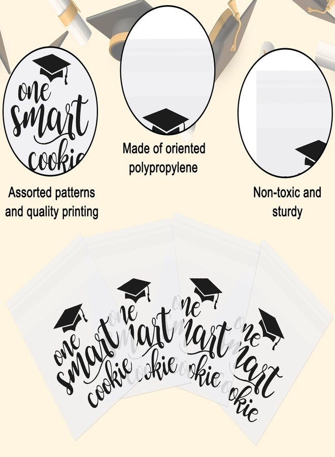 Whaline 320Pcs Graduation Self Adhesive Treat Bags One Smart Cookie Cellophane Gift Bags Clear Candy Bag Plastic Goodie Bag for Congrats Grad Party Snack Cookie Packing Supplies - Image 3